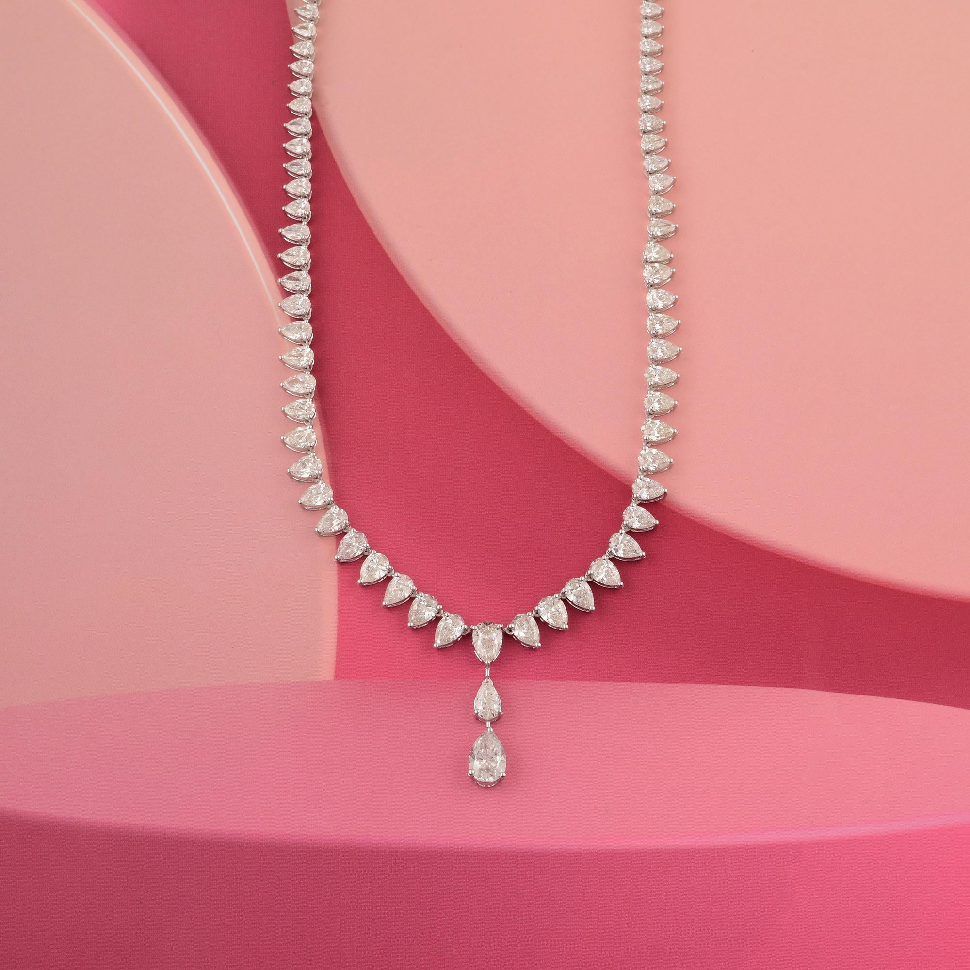 Taille poire Nature 14.85 Carat SI/H Pear Brilliant Cut Diamond Necklace 18 Karat White Gold en vente