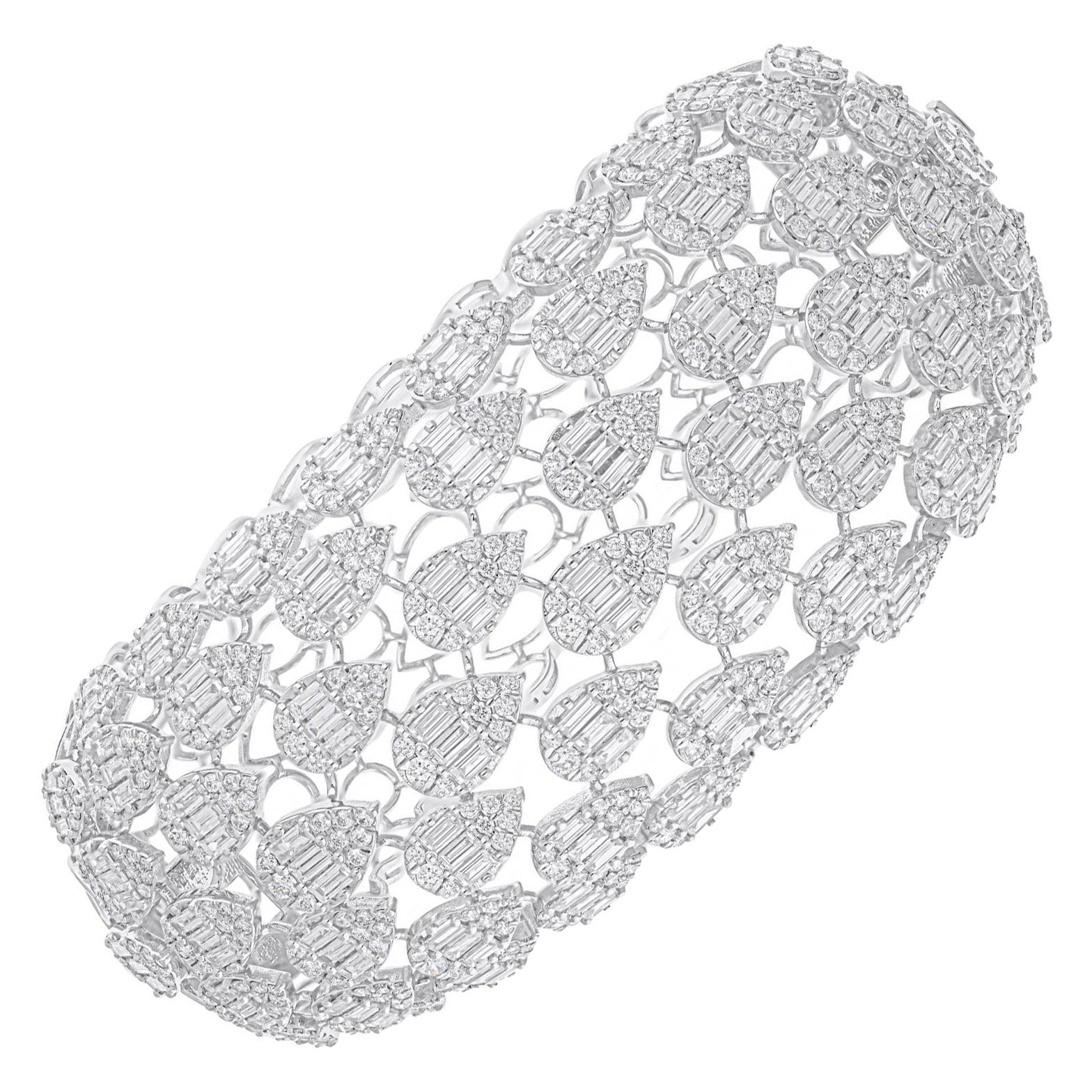 Bracciale largo con diamanti naturali da 14,85 carati SI/H in oro bianco 14 carati