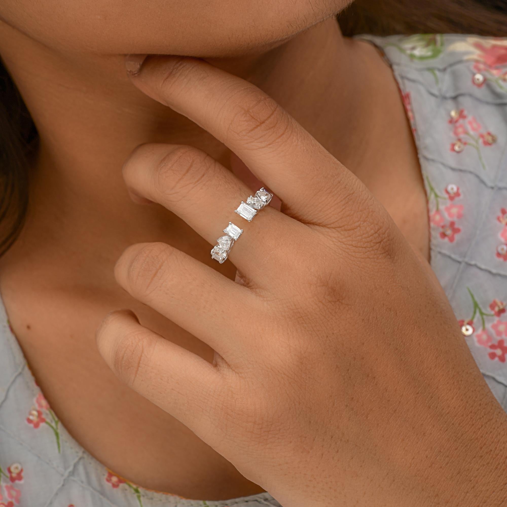 Anillo puño diamante talla multibrillante SI/H natural 1,49 quilates Oro blanco 14k Corte esmeralda en venta