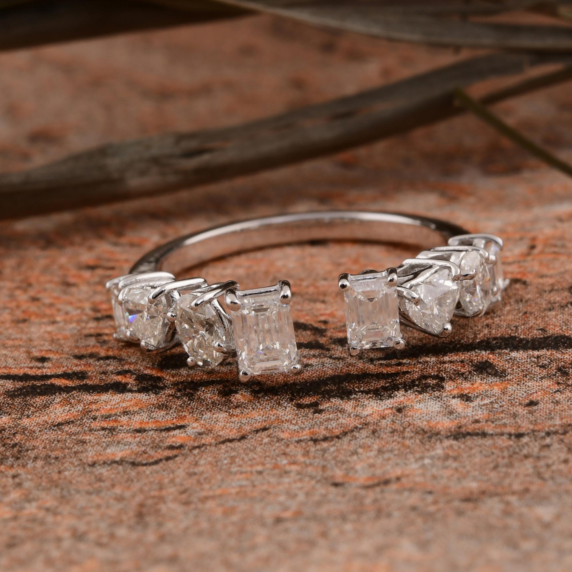Natural 1.49 Carat SI/H Multi Brilliant Cut Diamond Cuff Ring 18k White Gold In New Condition For Sale In Diera, Dubai