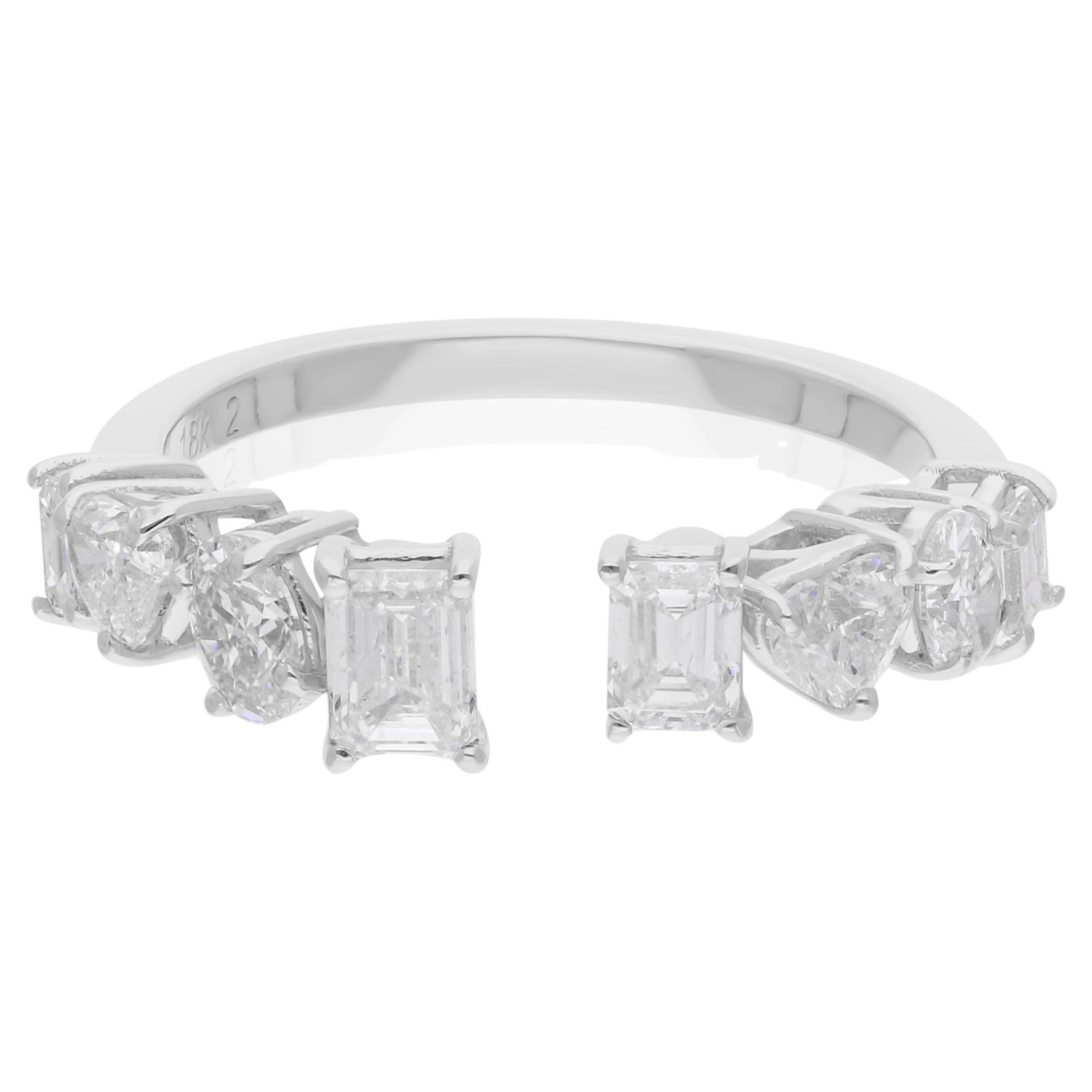 Anillo puño diamante talla multibrillante SI/H natural 1,49 quilates Oro blanco 18k
