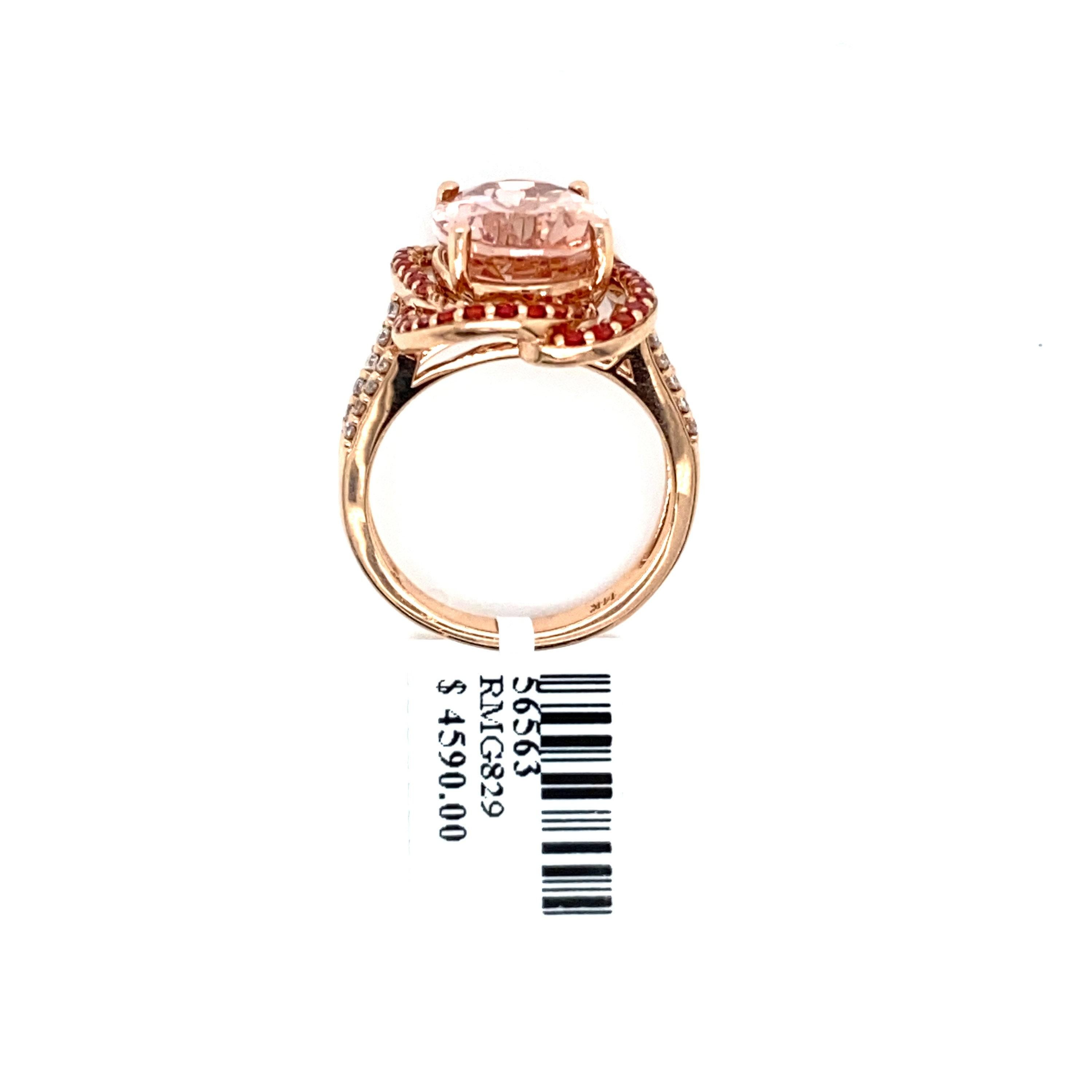 Contemporary Natural 14K 5.77ct Morganite & Diamond Engagement Ring For Sale