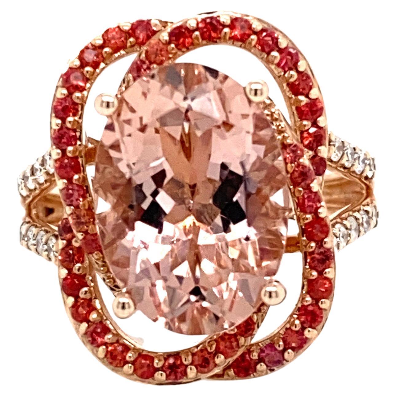 Natural 14K 5.77ct Morganite & Diamond Engagement Ring For Sale
