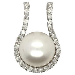 Natural 14K White Gold 11mm 0.60ctw 4.53 Gr Diamond & White Pearl Slide Pendant