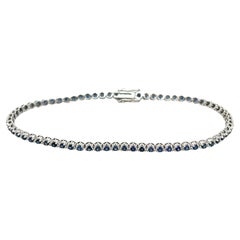 Natural 1.5 Carat Blue Sapphire in 14K White Gold Ball Style Tennis Bracelet