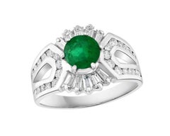 Stunning 18K White Gold Emerald and Diamond Halo Ring, 1.5ct & 1.2ct