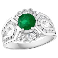 Stunning 18K White Gold Emerald and Diamond Halo Ring, 1.5ct & 1.2ct
