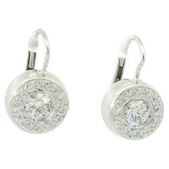 Natural 1.50 Carat Diamond Bezel Set Halo 18-Karat Drop Earrings In Stock Natural 1.50 Carat Diamond Bezel Set Halo 18-Karat Drop Earrings In Stock