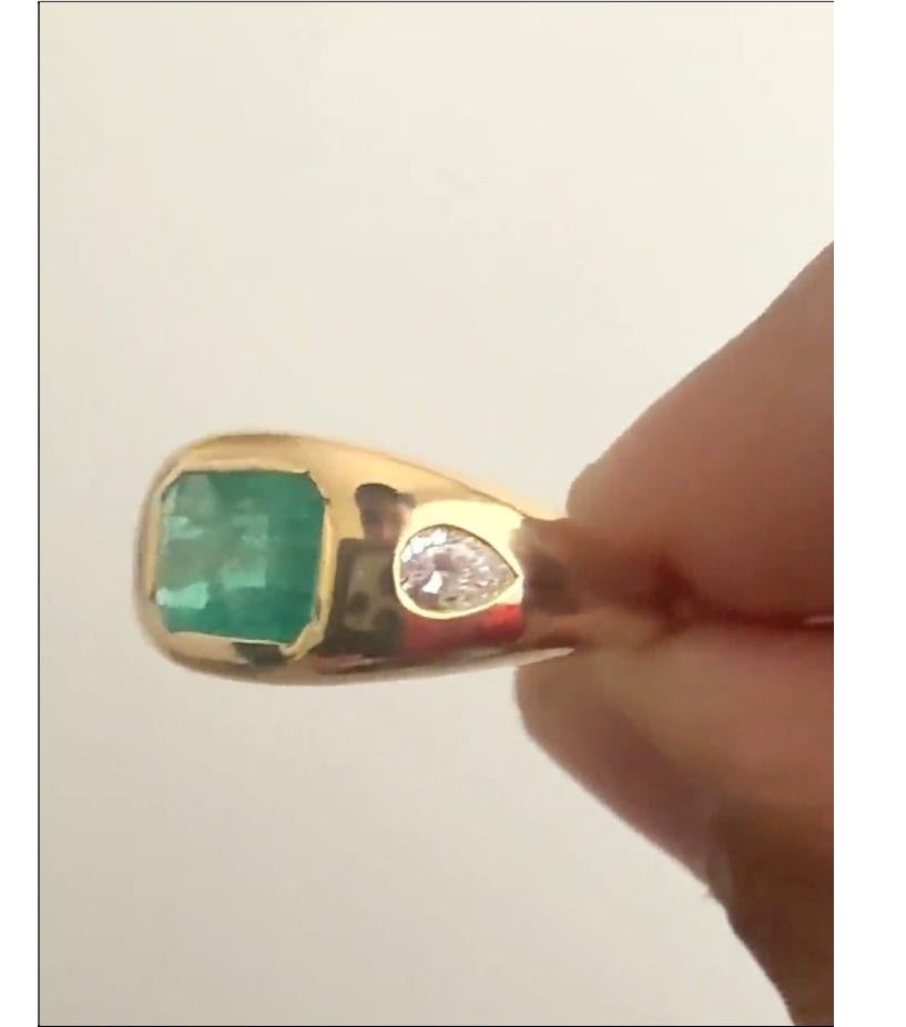 Natürlicher 1,50 Karat Smaragd & 0,20 Diamant Ring 18k Gold Damen im Angebot
