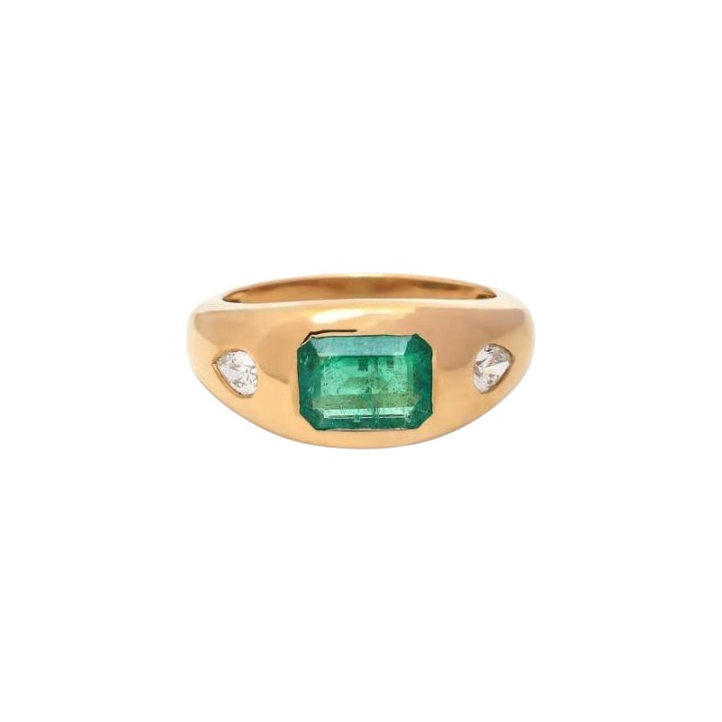 Natural 1.50 carat Emerald & 0.20 Diamond Ring 18k Gold
