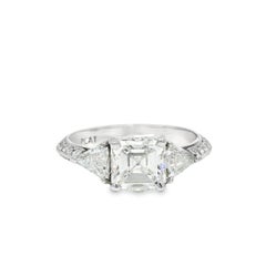 Natural 1.50 Carat Emerald-Cut Diamond Platinum Engagement Ring In Stock