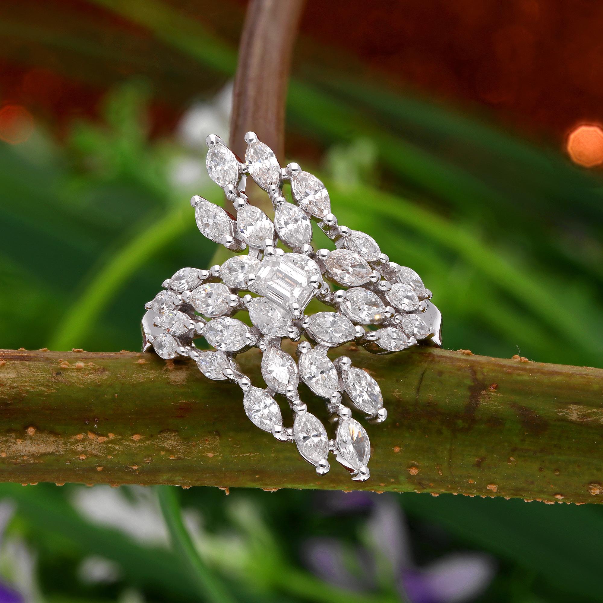 Marquise Cut Natural 1.50 Carat SI Clarity HI Color Diamond Ring 14 Karat White Gold Jewelry For Sale
