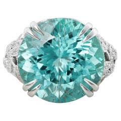 Natural 15.19 Carat Mozambique Paraiba Tourmaline Diamond Platinum Ring GIA