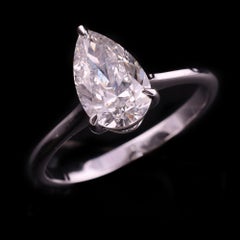 Natural 1.52 Carat SI/H Solitaire Pear Diamond Ring 18 Karat White Gold Jewelry