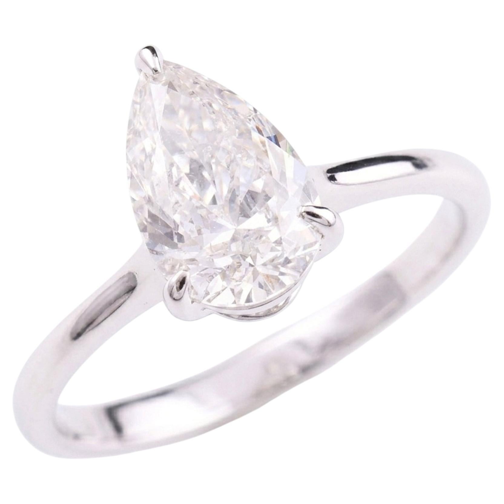 Natural 1.52 Carat SI/H Solitaire Pear Diamond Ring 18 Karat White Gold Jewelry