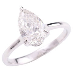 Natural 1.52 Carat SI/H Solitaire Pear Diamond Ring 18 Karat White Gold Jewelry