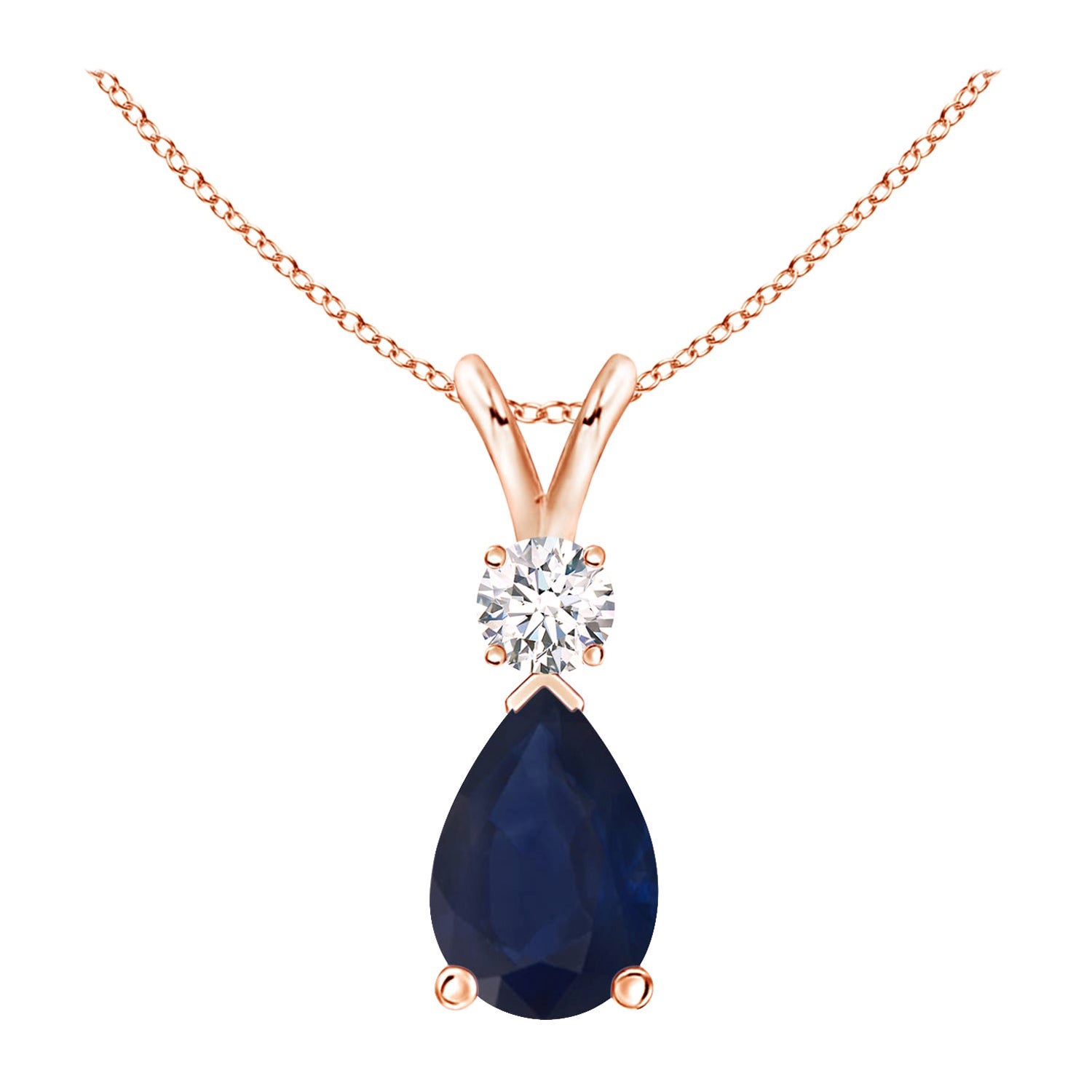Ciondolo a goccia con zaffiro blu naturale da 1,52 carati e diamante in oro rosa 14K