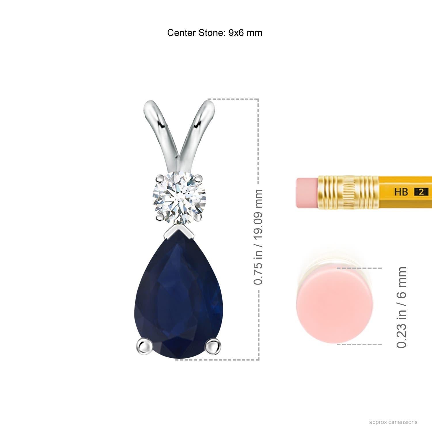 Modern Natural 1.52 ct Blue Sapphire Teardrop Pendant with Diamond in 18K White Gold For Sale