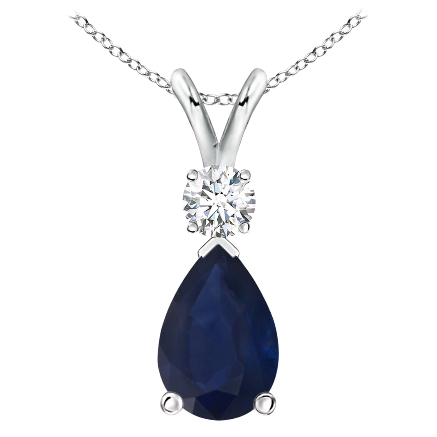 Pendentif goutte d'eau en platine avec saphir bleu naturel de 1.52 carats et diamants