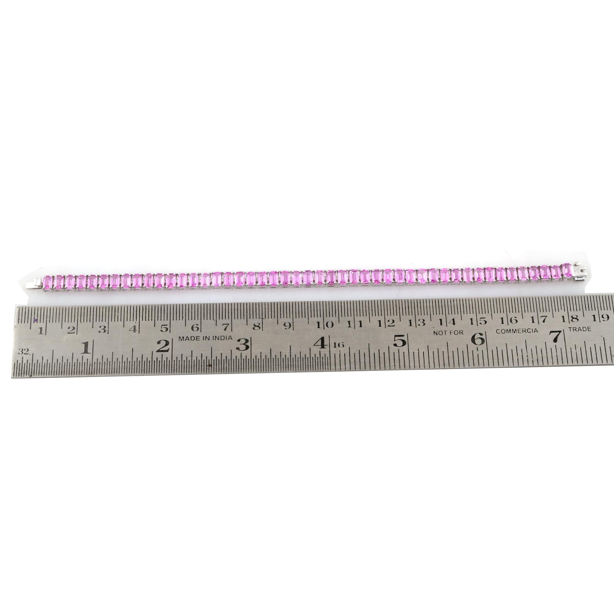 Natural 15.28 Carat Emerald Cut Pink Sapphire Fine Bracelet 18 Karat White Gold For Sale 1
