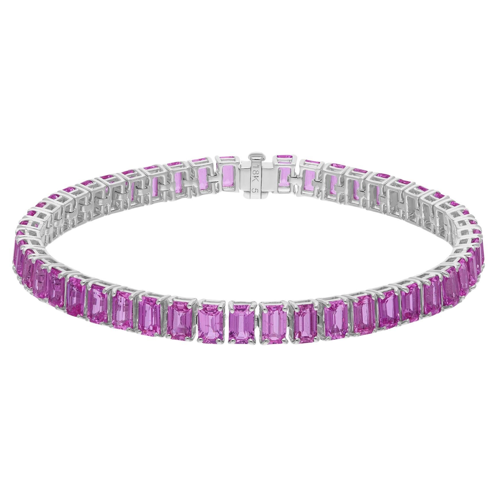 Zafiro rosa natural talla esmeralda 15,28 quilates Pulsera fina Oro blanco 18 quilates