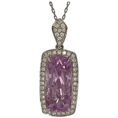 Natural 15.49 Carat Kunzite and Diamond Pendants