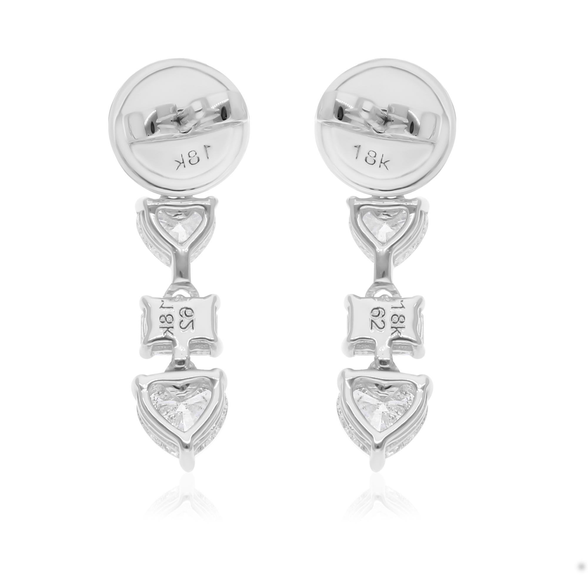 Women's Natural 1.55 Carat SI/H Heart Emerald Cut Diamond Earrings 14 Karat White Gold For Sale