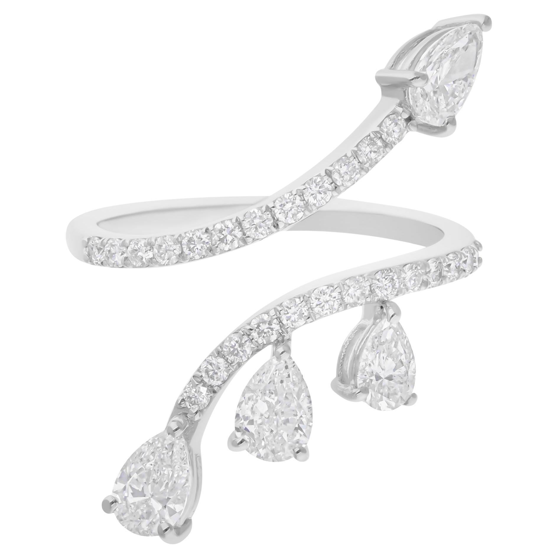 Bague enveloppante en or blanc 18 carats avec diamants ronds taille poire de 1,55 carat SI/H