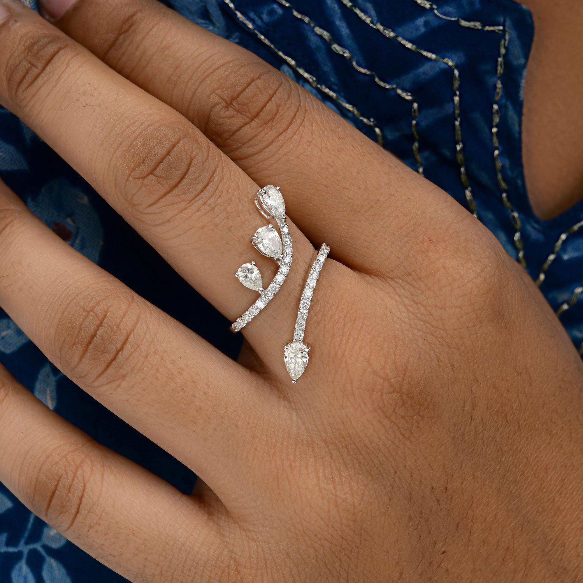 Moderne Bague enveloppante en or blanc 18 carats avec diamants ronds taille poire de 1,55 carat SI/H en vente