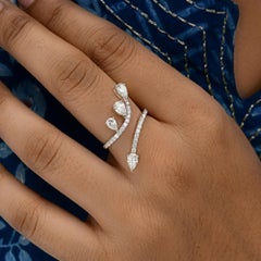 Natural 1.55 Carat SI/H Pear Round Diamond Wrap Ring 14 Karat White Gold Jewelry