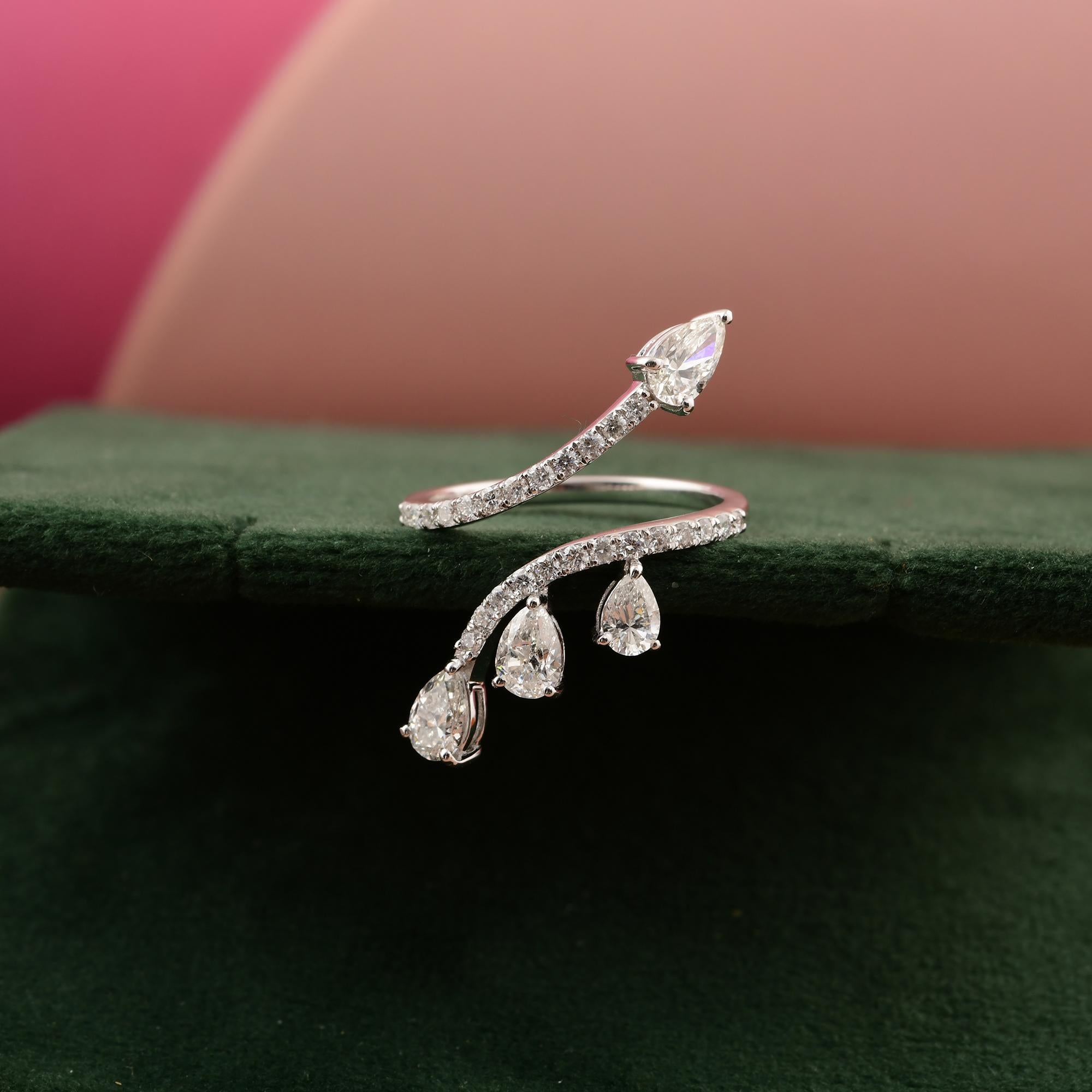 Taille poire Bague enveloppante en or blanc 18 carats avec diamants ronds taille poire de 1,55 carat SI/H en vente