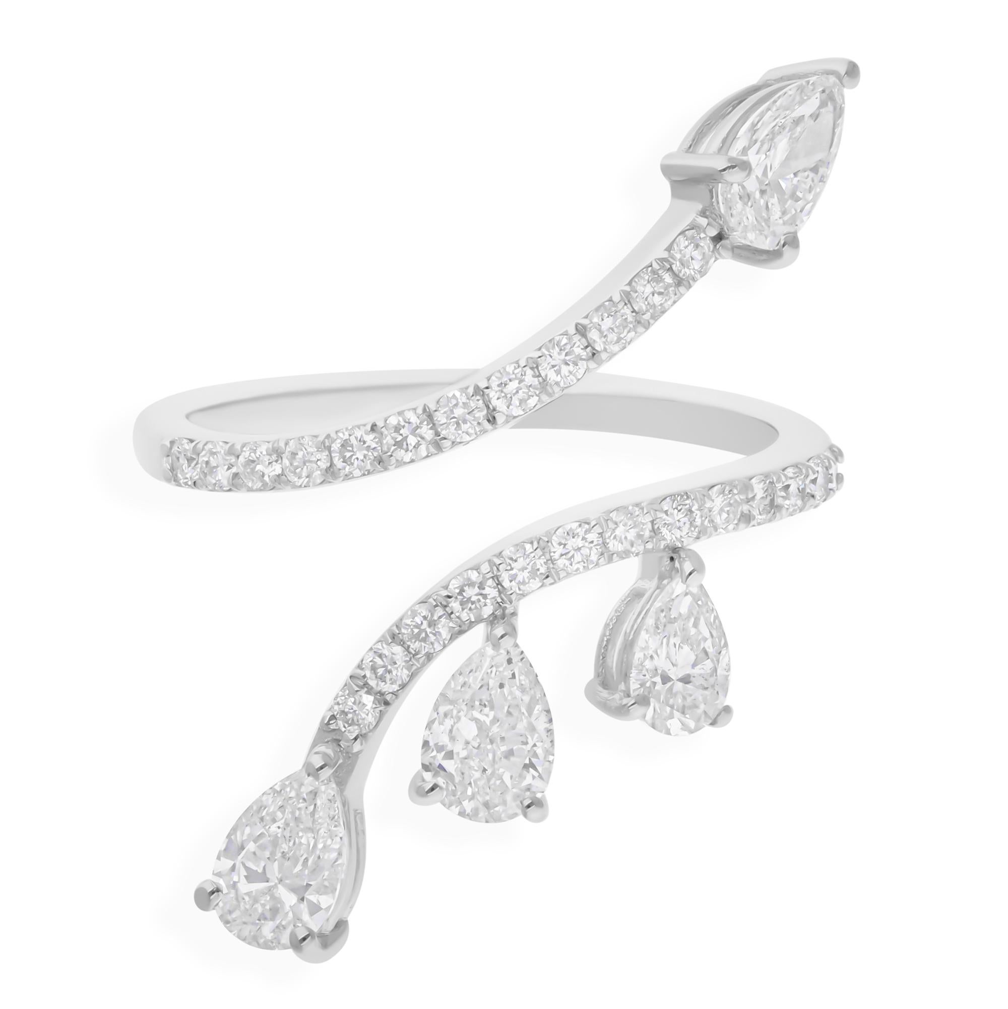Im Angebot: Natürlicher 1,55 Karat SI/H birnenförmiger runder Diamant-Wickelring aus 18 Karat Weißgold Schmuck () 8