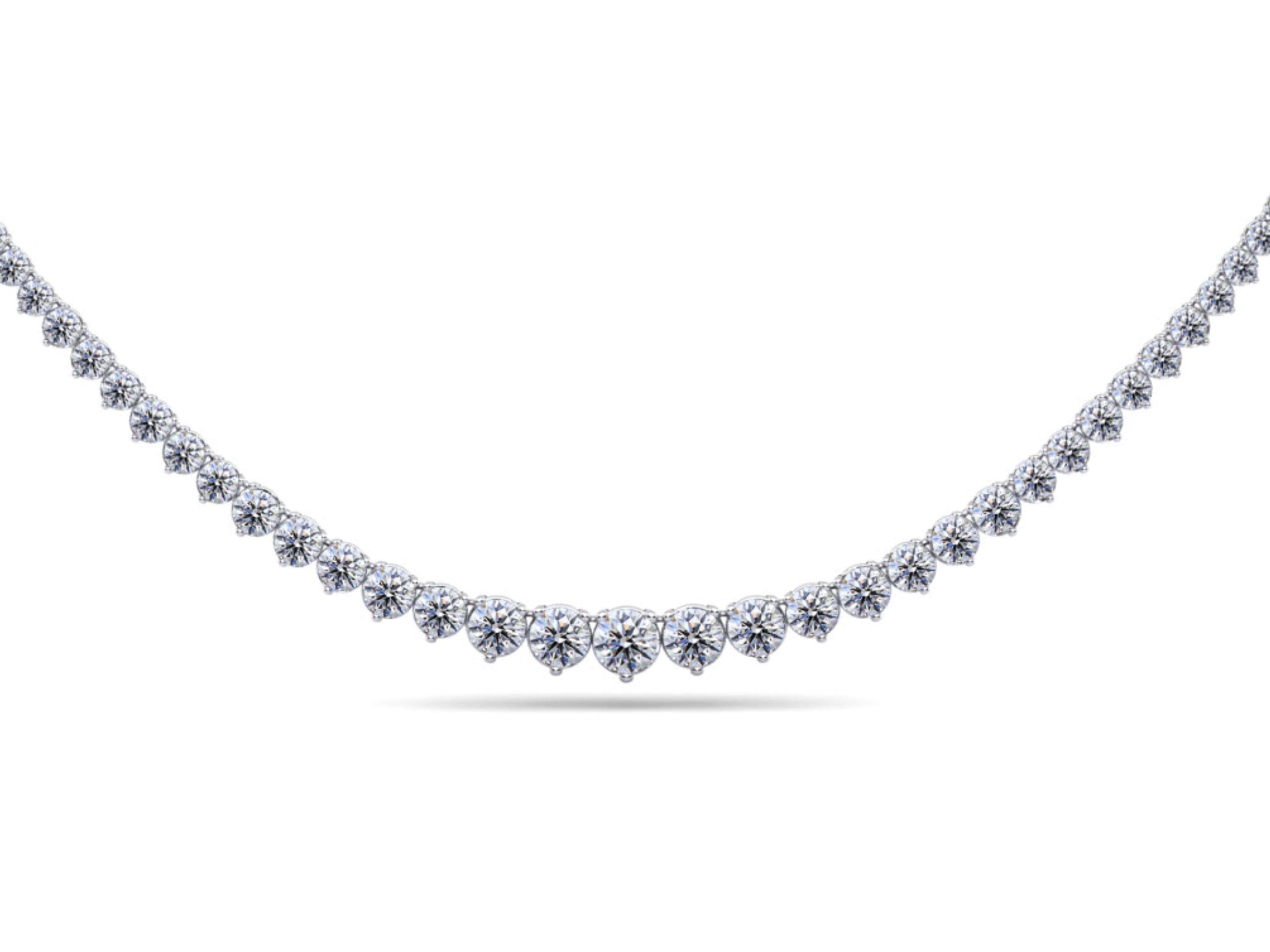 Modern Natural 15.50 Carat Graduated Diamond Riviera Tennis Necklace in Platinum 18