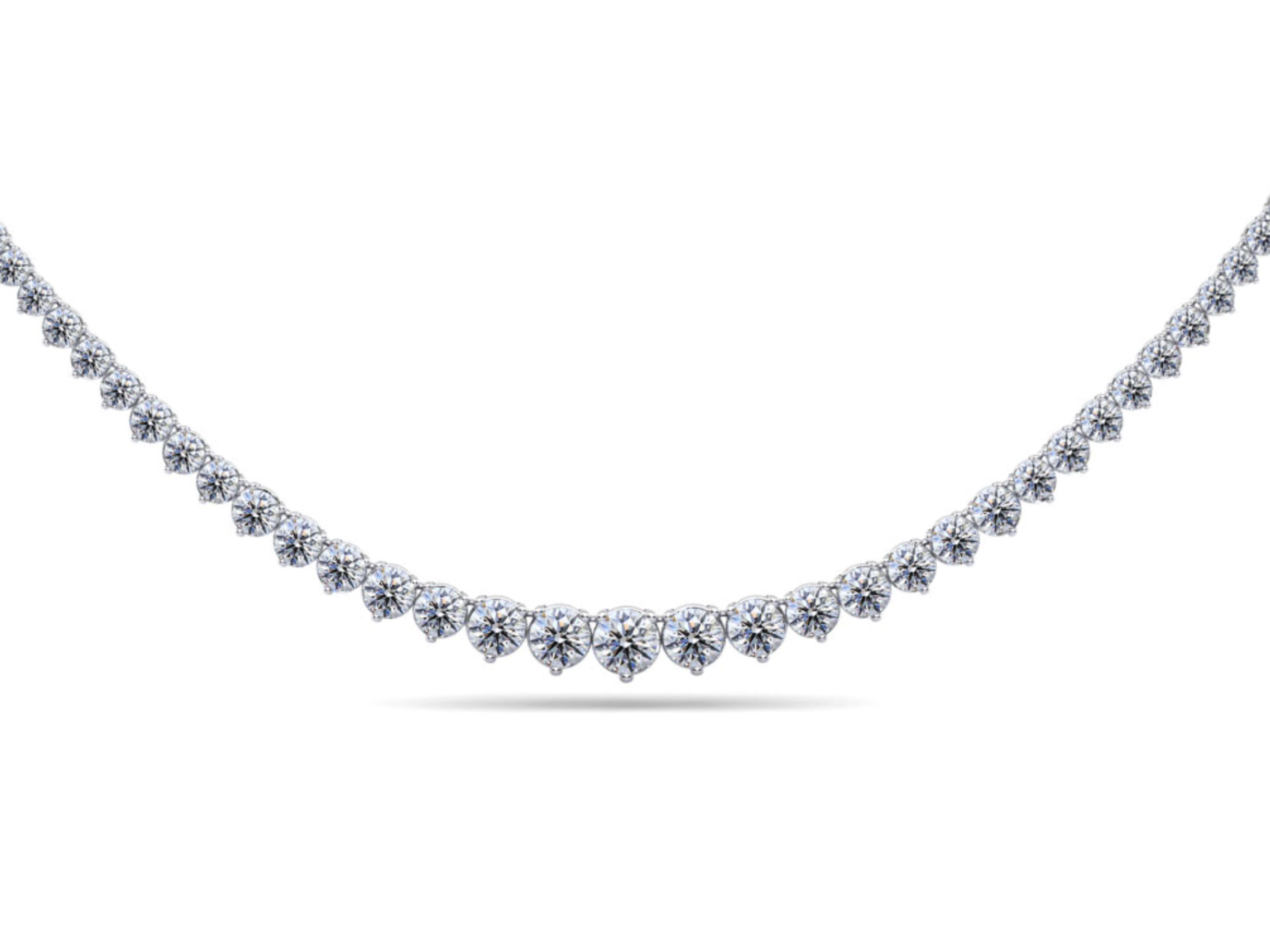 Moderne Collier tennis Riviera en platine 18 pouces avec diamants naturels gradués de 15,50 carats en vente