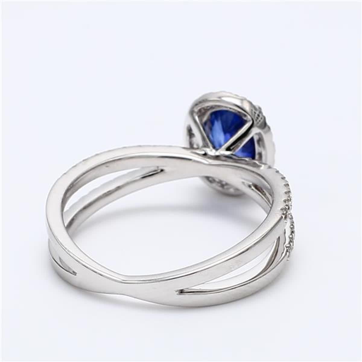 Oval Cut Natural Blue Oval Sapphire and White Diamond 2.09 Carat TW Gold Cocktail Ring For Sale