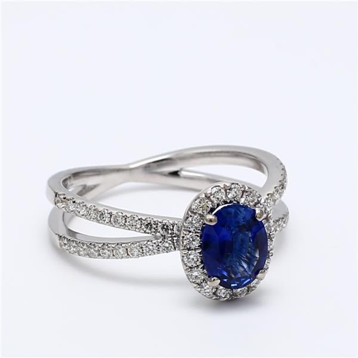 Women's Natural Blue Oval Sapphire and White Diamond 2.09 Carat TW Gold Cocktail Ring For Sale