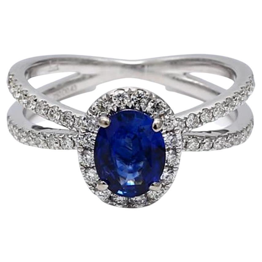 Natural Blue Oval Sapphire and White Diamond 2.09 Carat TW Gold Cocktail Ring For Sale 1