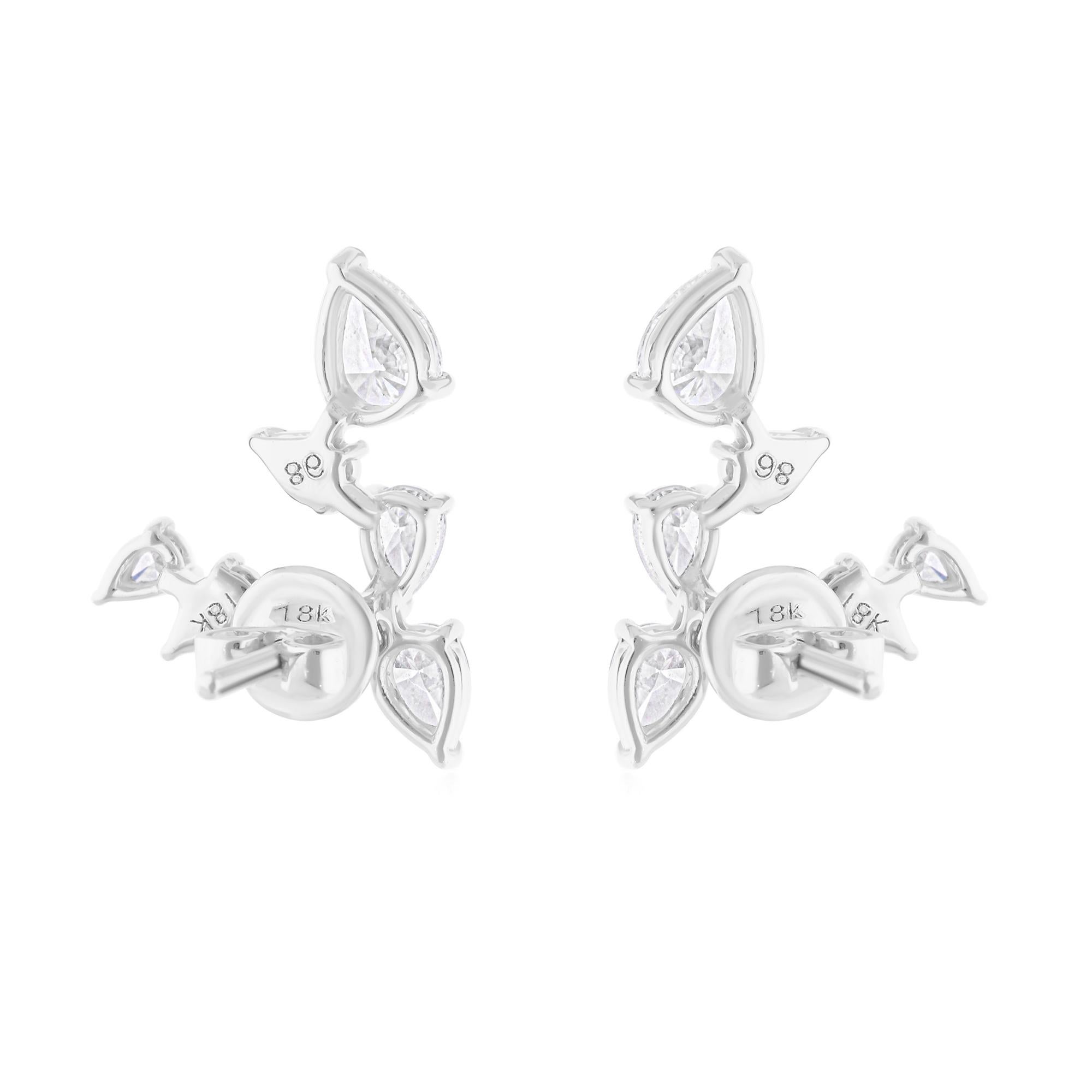 Moderne Boucles d'oreilles en or blanc 14 carats avec diamants poire naturels 1,56 carats SI/H en vente