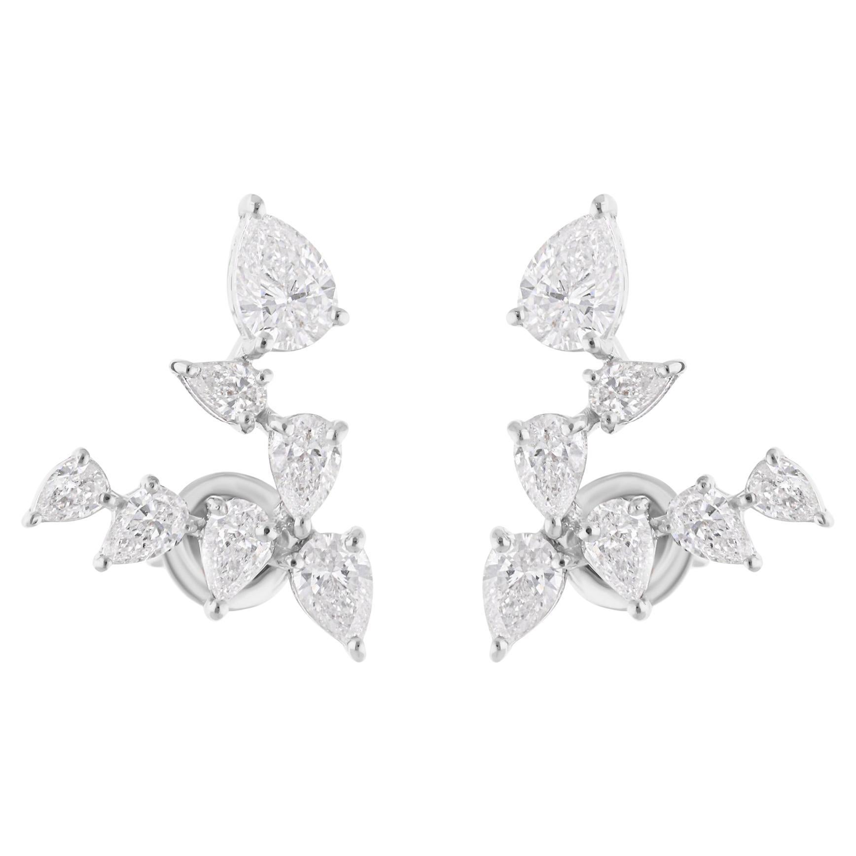 Natural 1.56 Carats SI/H Pear Diamond Earrings 14 Karat White Gold Jewelry