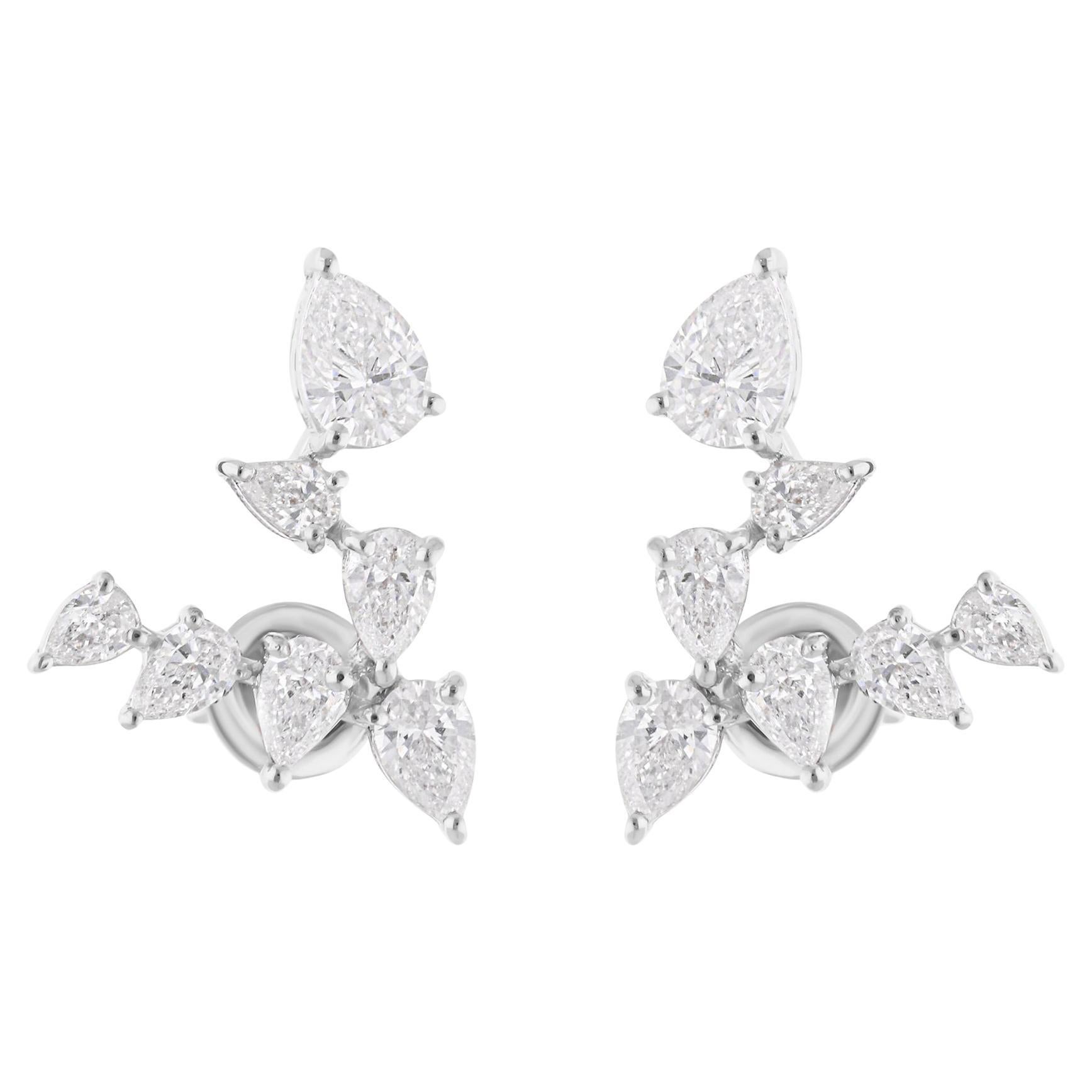 Boucles d
oreilles en or blanc 14 carats avec diamants poire naturels 1,56 carats SI/H