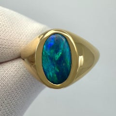 Natural 1.56ct Australian Black Boulder Opal 18k Yellow Gold Oval Signet Ring