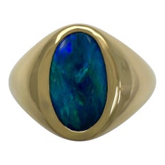 Natural 1.56ct Australian Black Boulder Opal 18k Yellow Gold Oval Signet Ring
