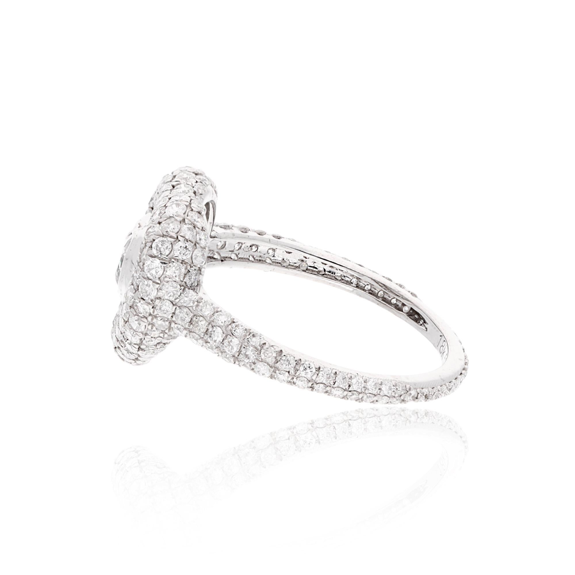 Modern Natural 1.57 Carat Heart Diamond Pave Cocktail Ring 18 Karat White Gold Jewelry For Sale