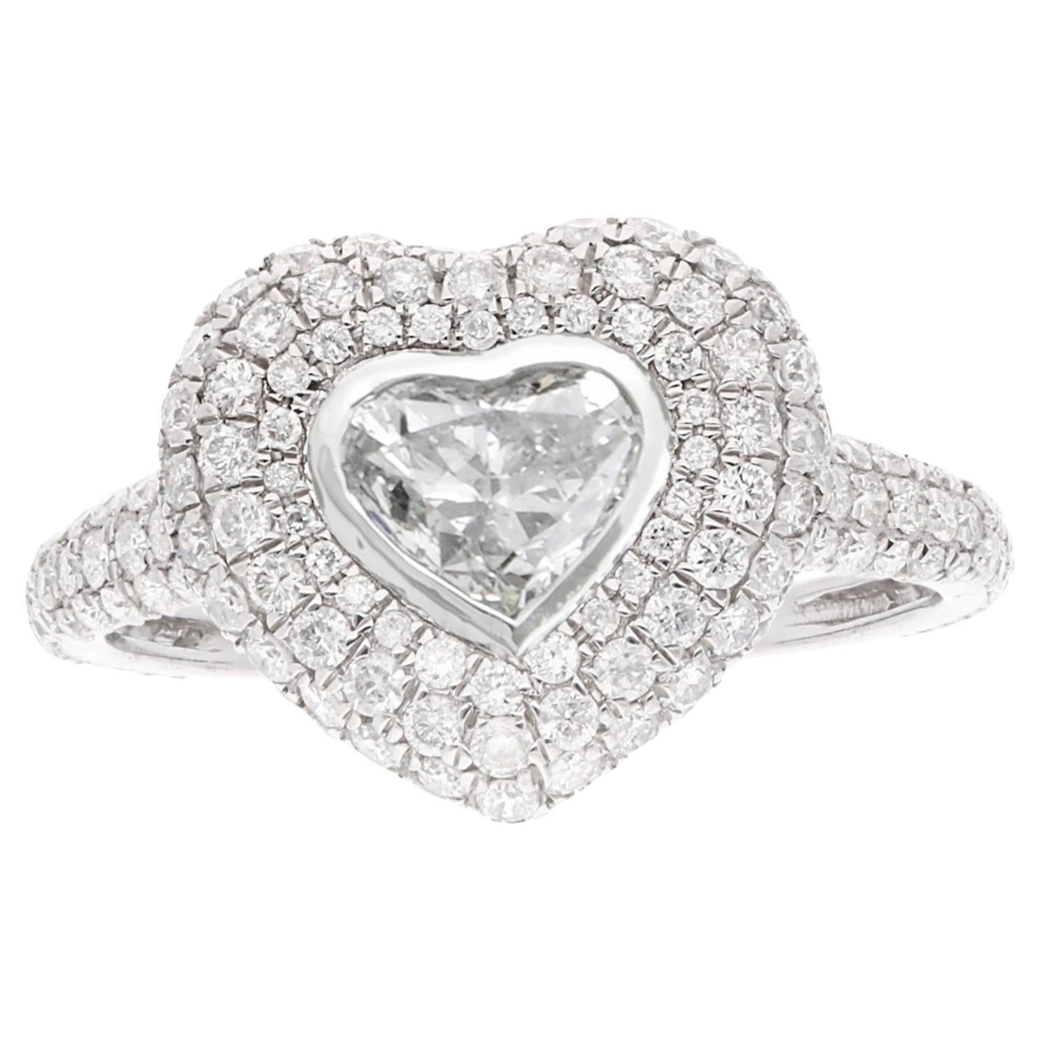 Natural 1.57 Carat Heart Diamond Pave Cocktail Ring 18 Karat White Gold Jewelry