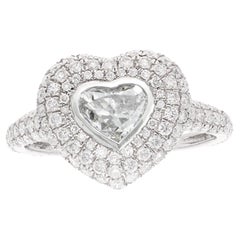 Natural 1.57 Carat Heart Diamond Pave Cocktail Ring 18 Karat White Gold Jewelry