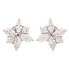 Pendientes de oro blanco de 14 quilates con racimo de diamantes SI/H naturales de 1,57 quilates