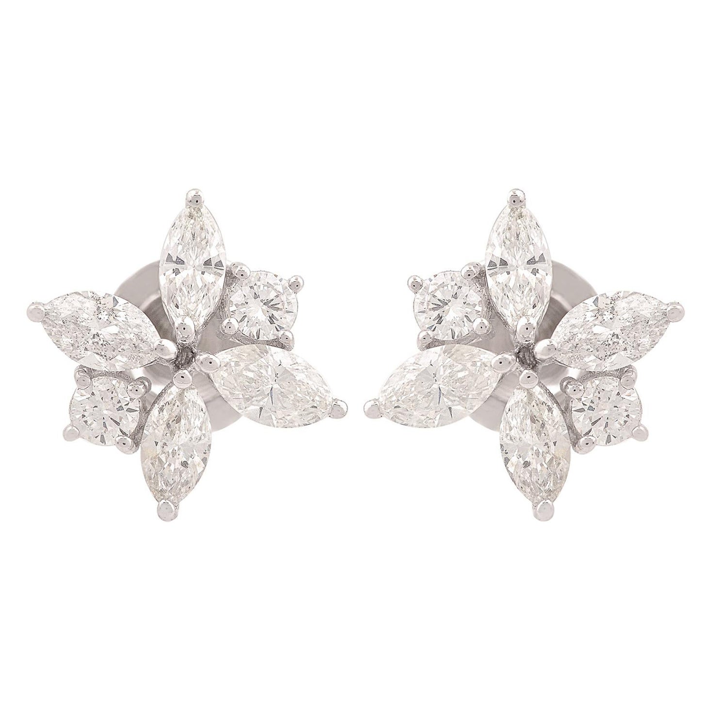 Pendientes de oro blanco de 18 quilates con racimo de diamantes SI/H naturales de 1,57 quilates
