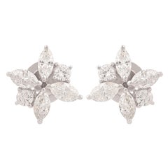 Pendientes de oro blanco de 18 quilates con racimo de diamantes SI/H naturales de 1,57 quilates