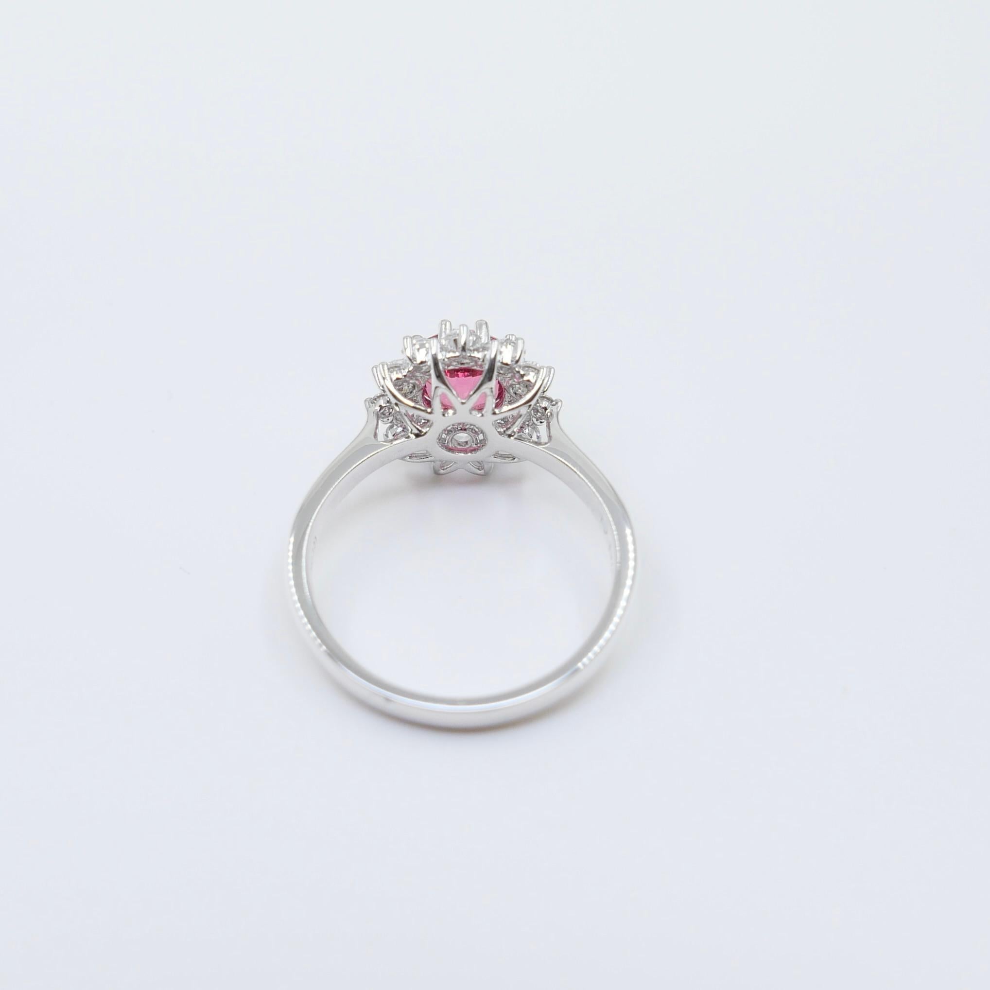 Crazy Color! Natural 7mm Neon Orangey Pink Spinel & Rose Cut Diamond Ring. For Sale 9
