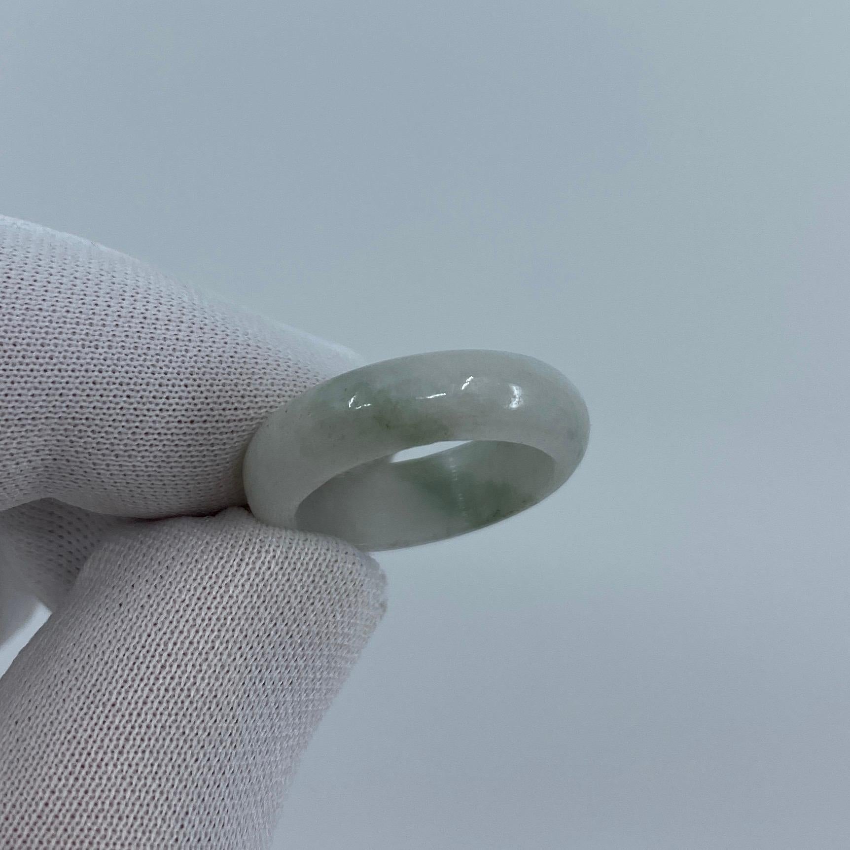 Natural 15.70 Carat Light Mottled Green Jadeite Jade Ring Size M 2